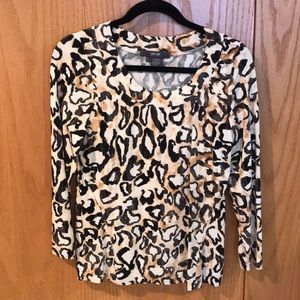 Per Se Carlisle Cream Black Multi Scoop Neck Blouse Sz L